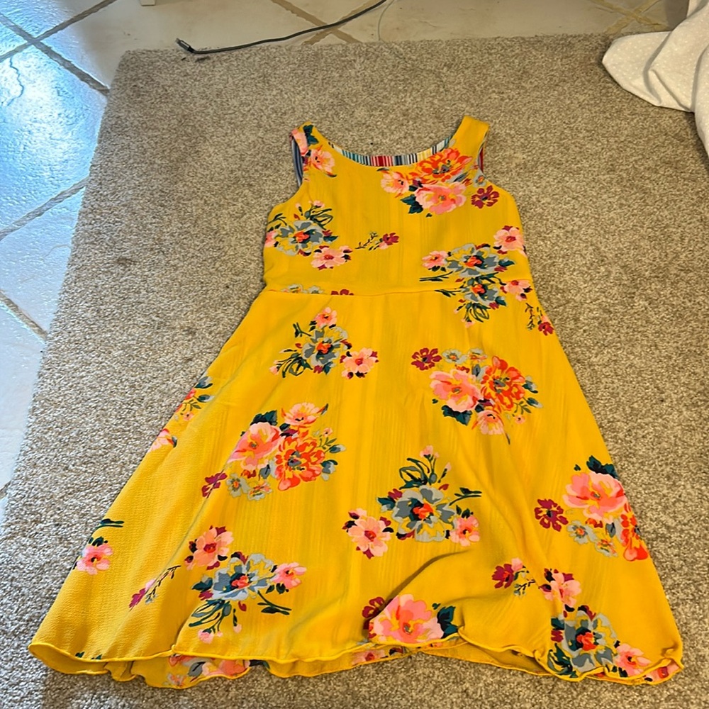 Reversible floral/striped colorful girls dress.